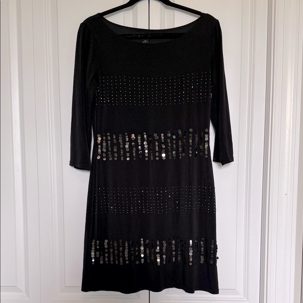 White House Black Market Black Sequin Long Sleeve Dress